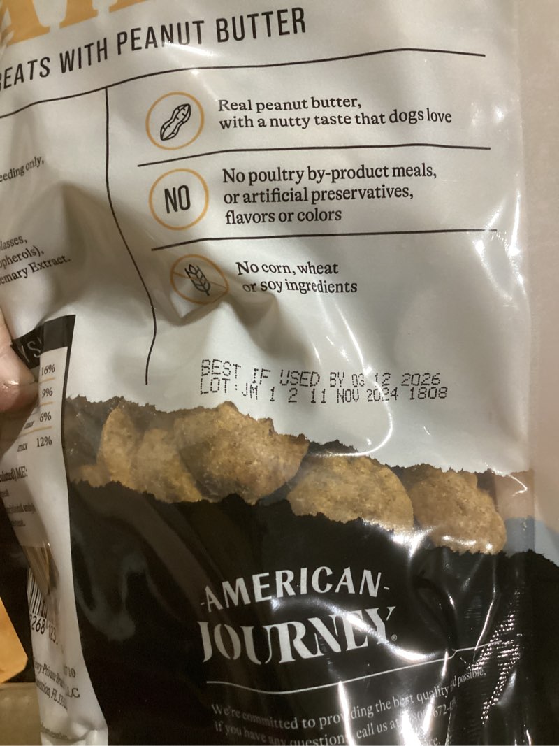 Condition photo showing Good Condition for American Journey Peanut Butter Recipe Grain-Free Oven Baked Crunchy Biscuit Dog Treats