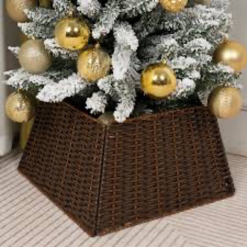 Lanpn Natural Rattan Christmas Tree Collar 36 inch, Decorative Wicker Woven Tree Skirt Ring Stand Ba