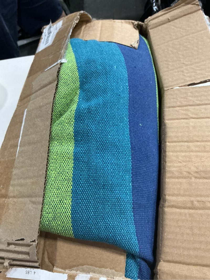 Condition photo showing Good Condition for halalona hammock chair hanging hammock chair rope swing 2 cushions included-sturdy & durable soft cotton hand woven hammock swing for bedroom, porch, patio-indoor/outdoor green & blue