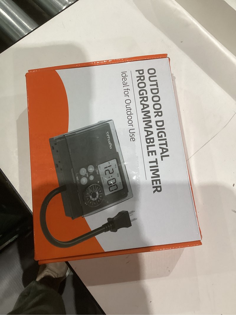 Condition photo showing New/Like New for TiFFCOFiO New Digital Outdoor Timer Waterproof, Dial Programmable Method, Outdoor Pool Pump Timer with 2FT Extension Cord, 2 Grounded Electrical Outlets for Lights, 6 Sets of Programs, 20A/2500W