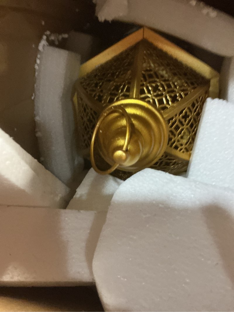 Condition photo showing Good Condition for jhy design set of 2 outdoor candle lanterns 22"&17" h decorative vintage metal candle holders for garden porch indoor outdoor parties weddings patio home decor(gold) 22"&17"h gold