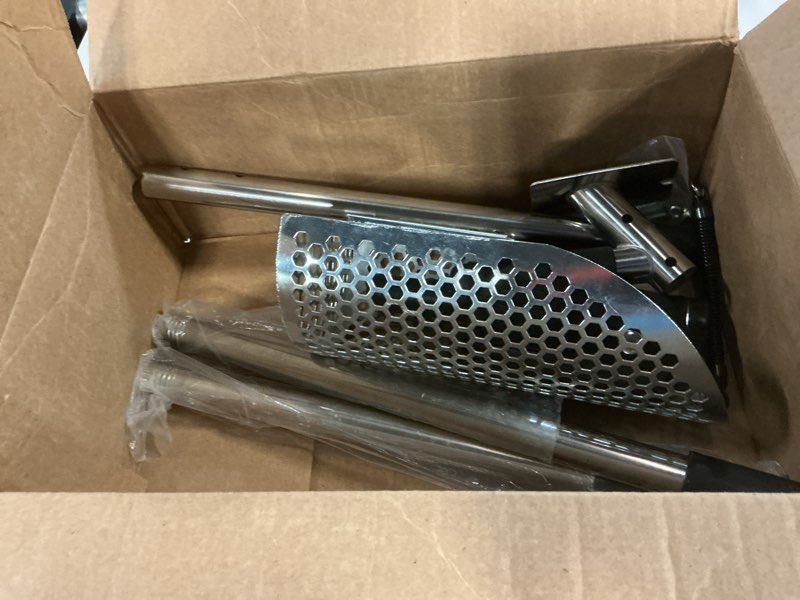 Condition photo showing Good Condition for sand scoop for metal detecting, heavy duty stainless steel sand scoop with long handle,includes 1*metal detector pinpointer,1*metal detecting shovel,one pair of gloves (black)