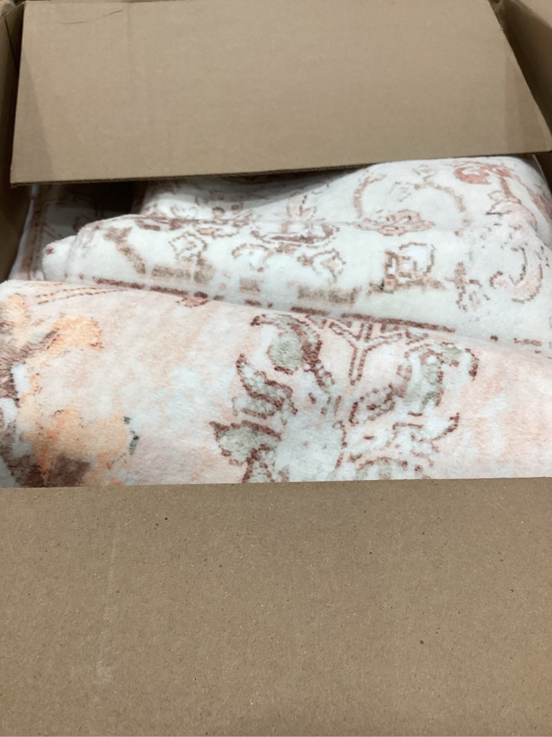 Condition photo showing As Is for LIVEBOX Pink Area Rug 8x10 - Large Oriental Floral Living Room Rugs Accent Rug for Bedroom, Non-Slip Retro Medallion Carpet Print Distressed Rugs for Dining Room Office (Pink/Peach) 8' x 10' (Rectangular) Medallion Pink