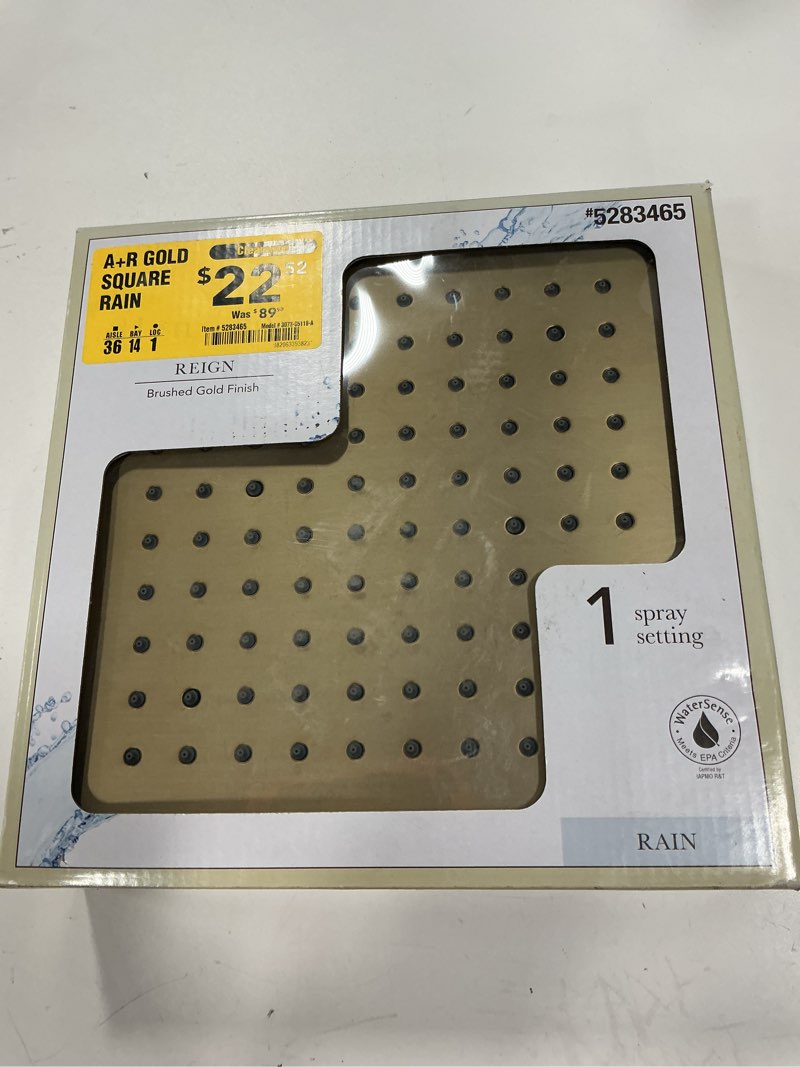 Condition photo showing New/Like New for allen + roth Reign Brushed Gold 10-in Square Fixed Rain 1.8 GPM 3073