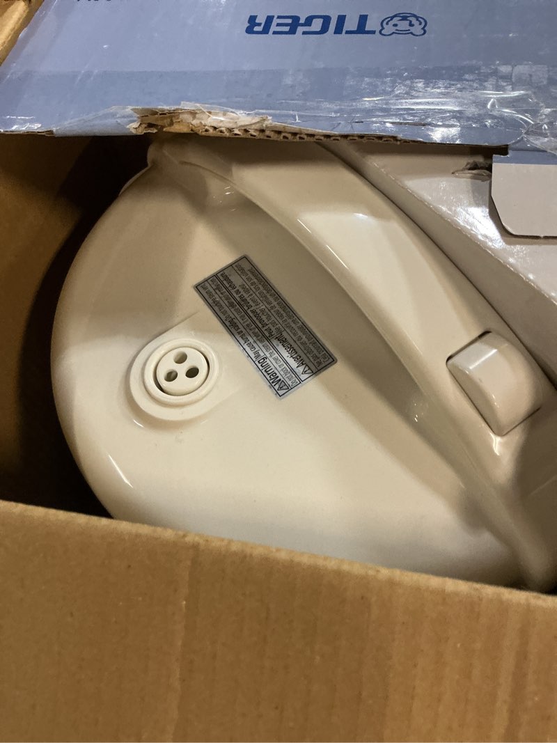 Condition photo showing As Is for tiger jnp-1800-lf 10 cup capacity white rice cooker with non-stick inner pot, retractable power cord, and keep warm up to 12 hours (flower)