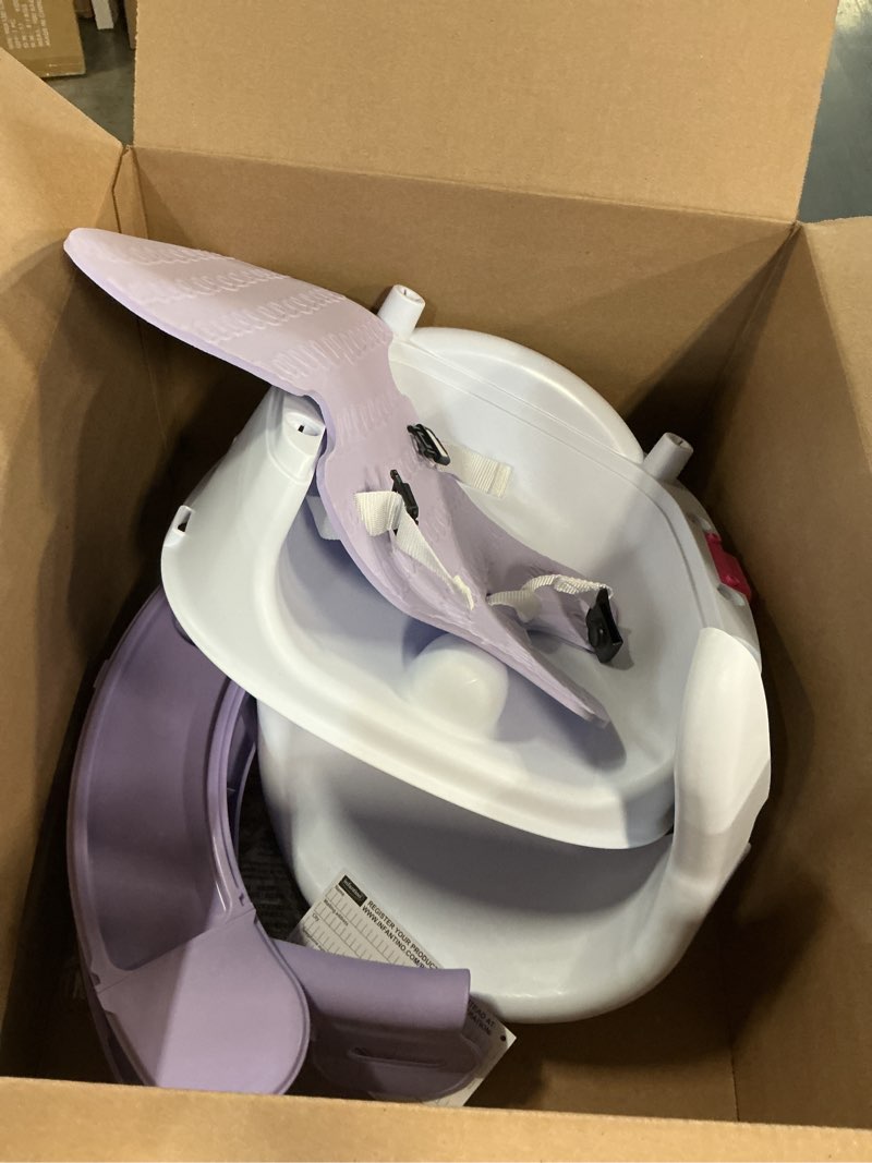 Condition photo showing As Is for infantino music & lights 3-in-1 discovery seat & booster, toddler booster seat for dining table or kitchen chair, baby activity center & snack tray, lavender lavender seat