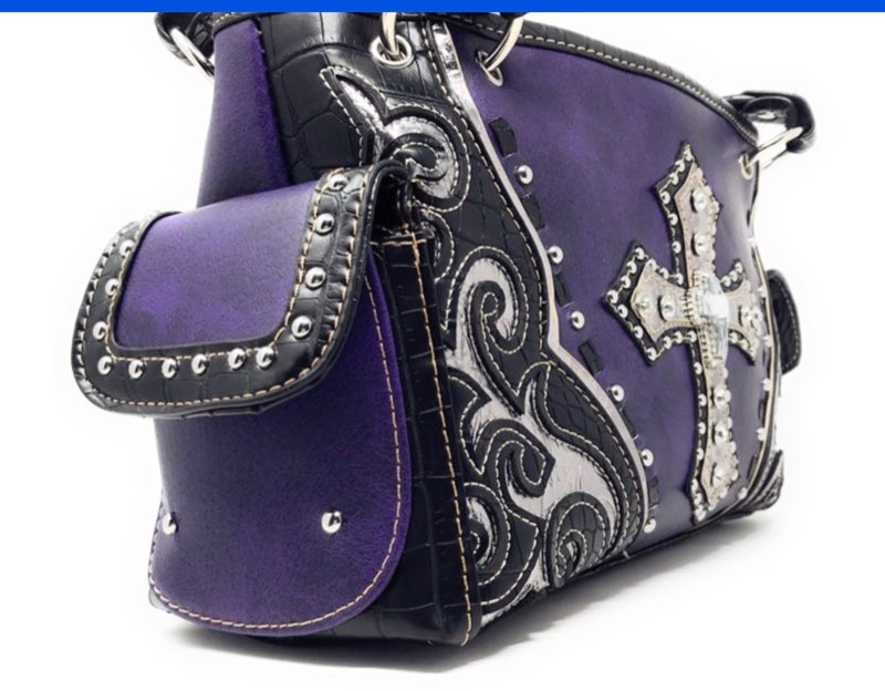 laser cut premium rhinestone cross western embroidered handbag with matching wallet in 6 color