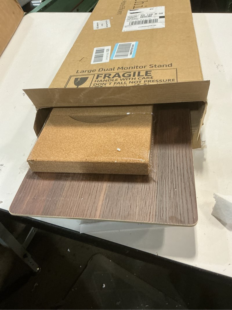 Condition photo showing Good Condition for Aothia Large Dual Monitor Stand Riser, Solid Wood Desk Shelf with Eco Cork Legs for Laptop Computer/TV/PC/Printers, Perfect Desktop Stands Organizer with Underneath Storage for Office Accessories Dual Black Walnut