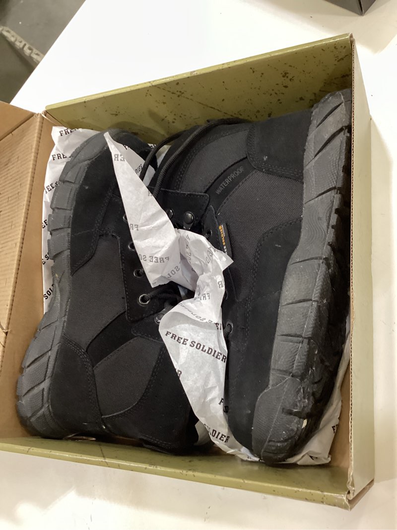 Condition photo showing As Is for free soldier men's durable work boots 6 inches lightweight waterproof hiking boots suede leather tactical boots black 8