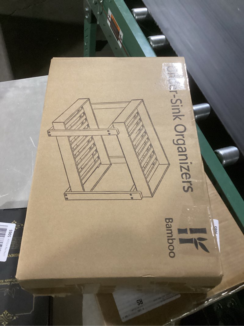 Condition photo showing As Is for Bamboo Wood Under Sink Organizer 1 Pack, Pull Out Cabinet Organizer 2 Tier Under Sink Organizers and