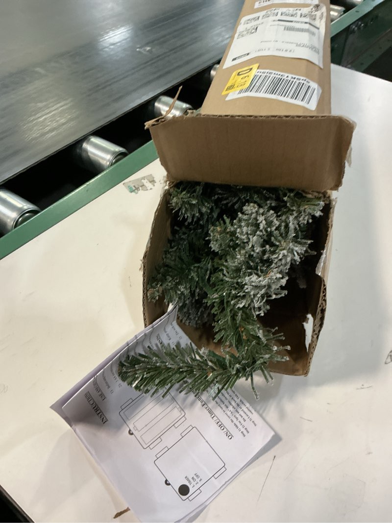 Condition photo showing Good Condition for 2 ft Mini Christmas Trees with 25 F5 LED Lights, 24" Decorated Burlap Artificial Tabletop Christmas Trees Home Party Decoration for Kitchen Dining Room Window Green White