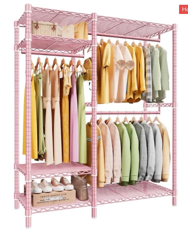  Raybee 79"H Heavy Duty Clothes Rack With Wheels,500LBS Wire Garment Rack For Hanging,Portable Hanging Rack For