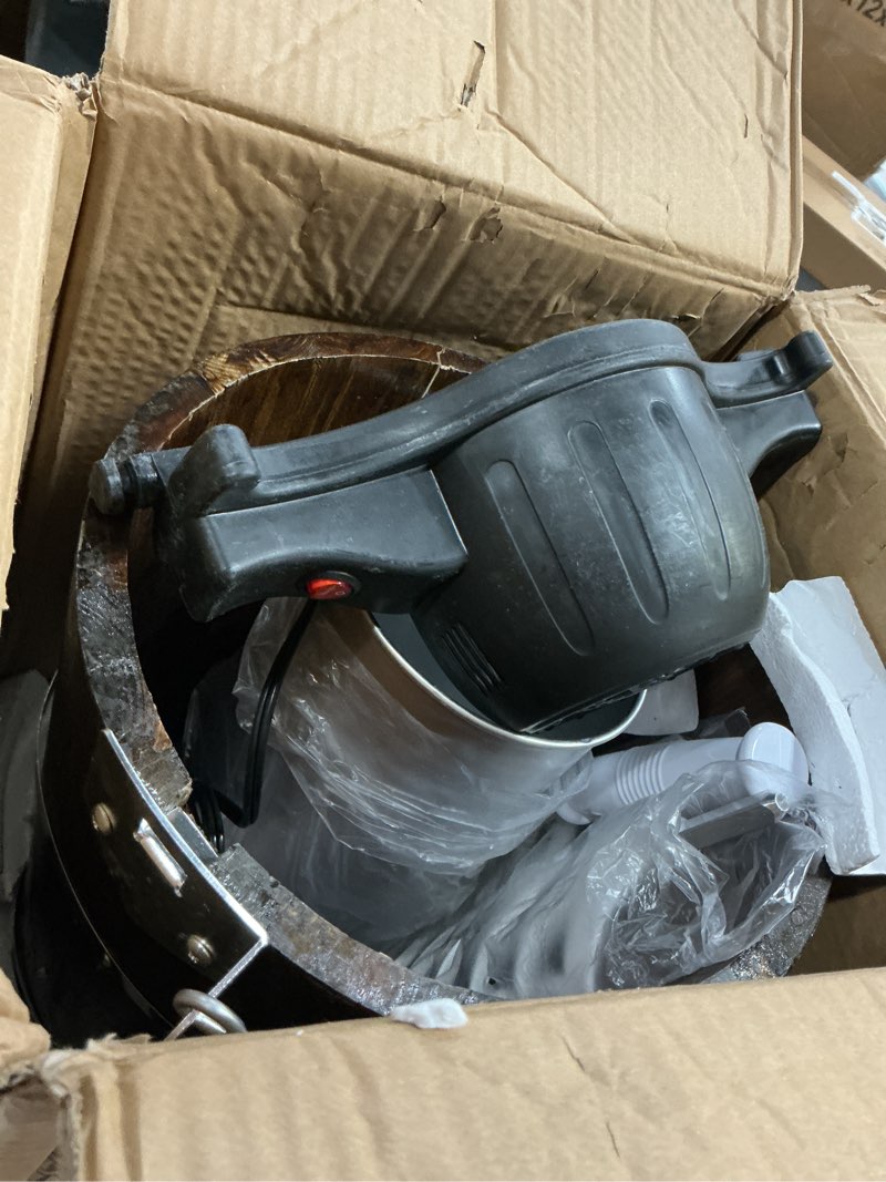 Condition photo showing As Is for Elite Gourmet EIM949 Old Fashioned 6 Quart Vintage Walnut Wood Bucket, Electric Ice Cream Maker Machine Appalachian, Uses Ice and Rock Salt