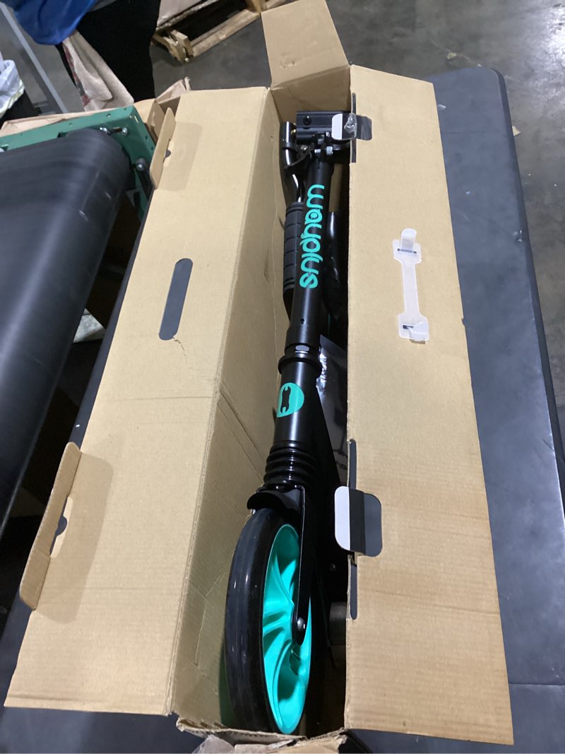 Condition photo showing Good Condition for kick scooter for ages 6+,kid, teens & adults. max load 240 lbs. foldable, lightweight, 8in big wheels for kids, teen and adults, 4 adjustable levels. bearing abec9