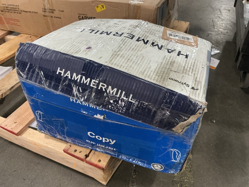 Condition photo showing As Is for hammermill printer paper, 20 lb copy paper, 8.5 x 11 - 10 ream (5,000 sheets) - 92 bright, made in the usa