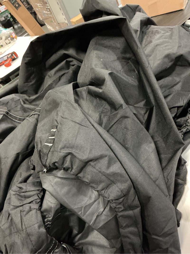Condition photo showing As Is for 1200d 100% waterproof center console boat cover with motor cover, tear-proof trailerable boat cover for center console boat with 13-19 windproof straps (black, 16' - 18.5''l, up to 98" w) black 16' - 18.5''l, up to 98" w