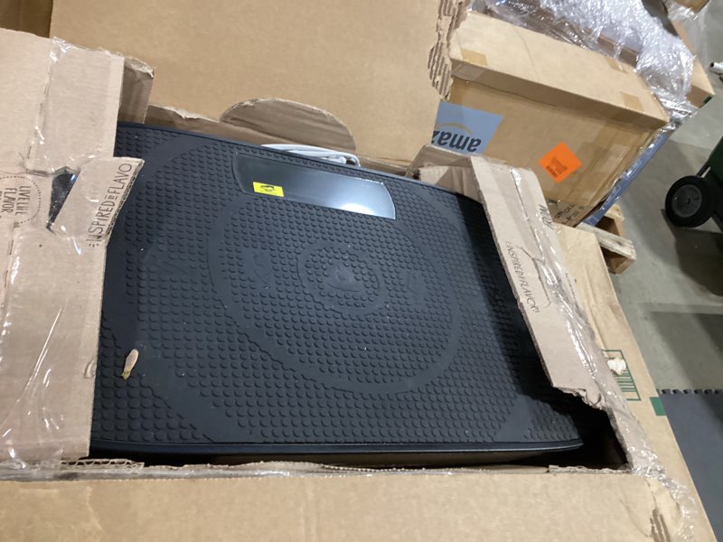 Condition photo showing As Is for merach vibration plate exercise machine, vibration plate 440 lbs capacity, bluetooth and silicone pedal, stimulate deep fat, vibration plate for lymphatic drainage, vibrating for weight loss black