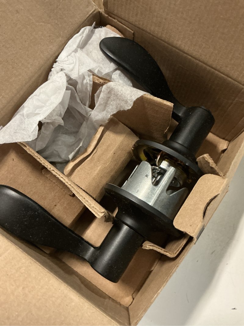 Condition photo showing As Is for Schlage F40 Acc 622 COH Accent Door Lever with Cohen Trim, Bed & Bath Privacy Lock, Matte Black