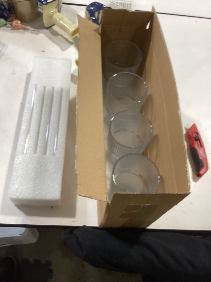 Condition photo showing Good Condition for iced coffee cups with lids: coffee bar accessories - ribbed glass tumbler with straw and lid 4pcs - 20oz leak proof tumbler - reusable glass cups and tumblers with lid and straws for to go iced coffee clear 4
