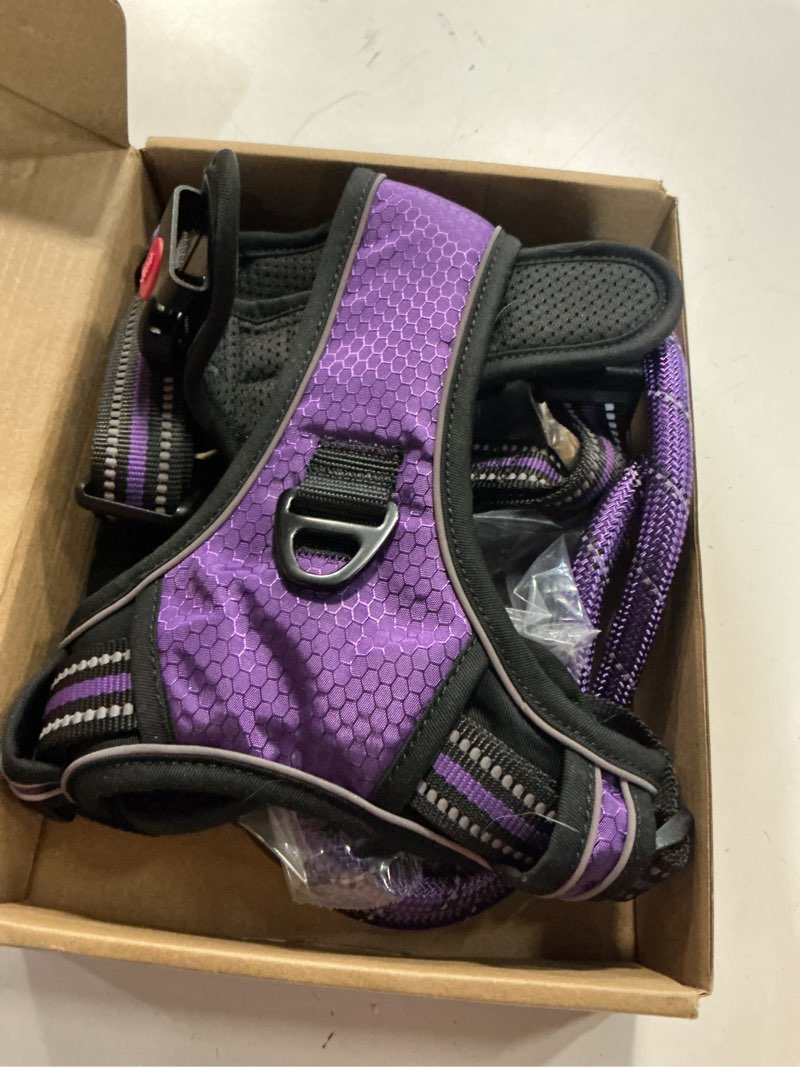 Condition photo showing Good Condition for No Pull Dog Harness Adjustable Reflective Oxford Easy Control Medium Large Dog Harness with A Free Heavy Duty 5ft Dog Leash (M (Neck: 14.5"-20.5", Chest: 22"-28"), Purple Harness+Leash) Medium Purple Harness+Leash