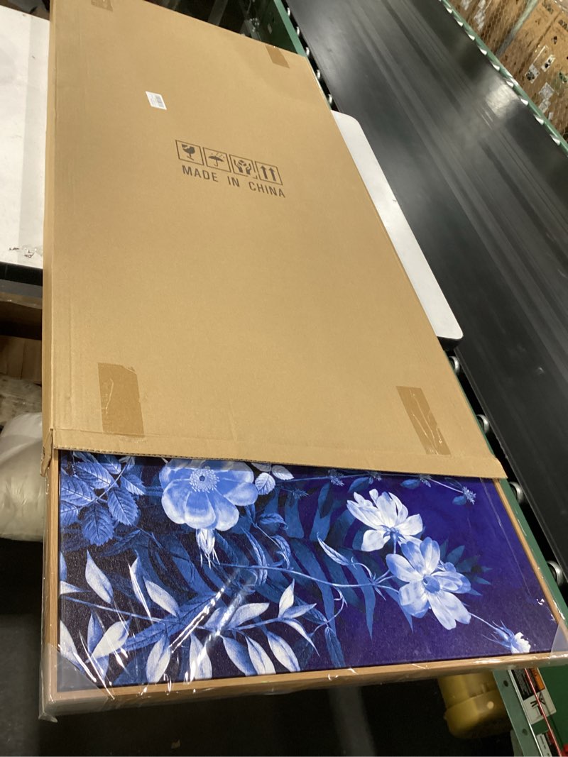 Condition photo showing Good Condition for large flowers wall art for living room natural wood float framed art floral canvas pictures vintage blossom artwork navy blue wildflower canvas prints for bedroom home office wall decor 24" x 48" 48"l x 24"w navy
