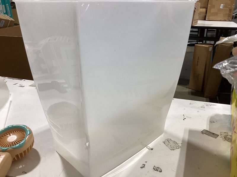 Condition photo showing As Is for idesign small plastic bathroom trash can, slim rectangle garbage bin for bedroom, office, dorm, clear frost clear frost pack of 1