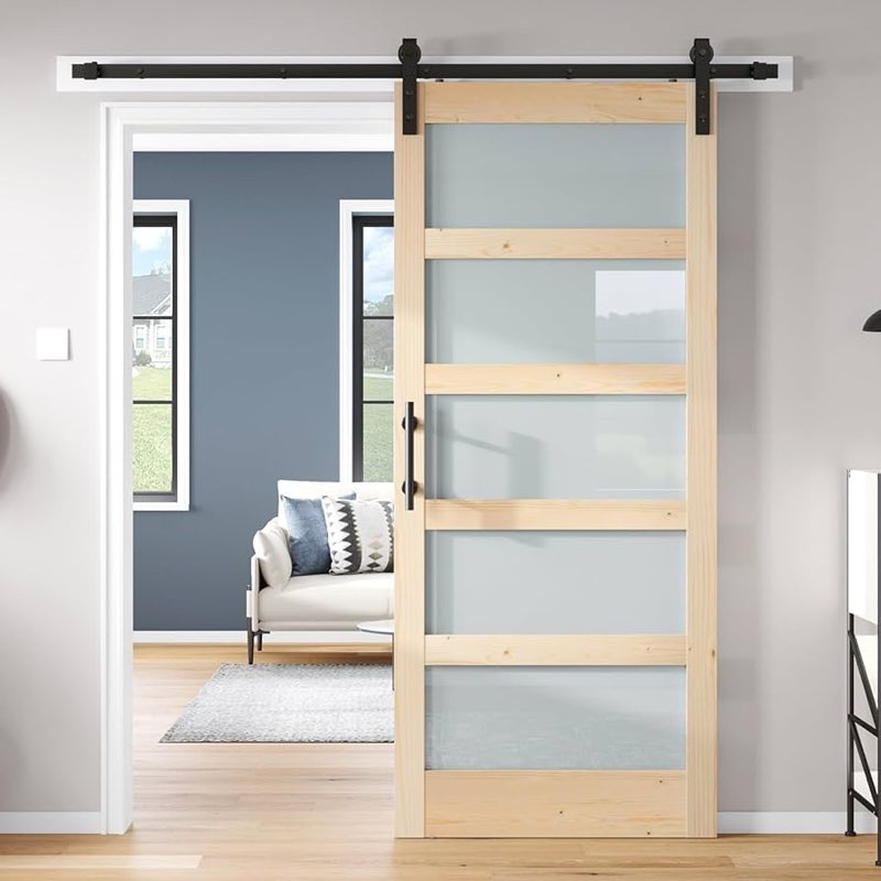 ROYMELO 34x84 inch Sliding Barn Wood Door Slab with 6ft Hardware Kit, Requires Simple DIY Assembly