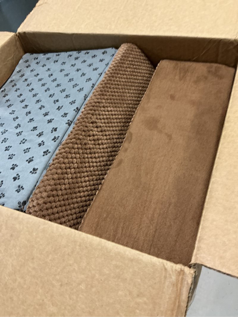 Condition photo showing As Is for extra wide dog ramp for stairs non-slip pet ramps for stairs with self-sticky pads for small & injured dogs cats (coffee, 6 pack) 6 pack-coffee