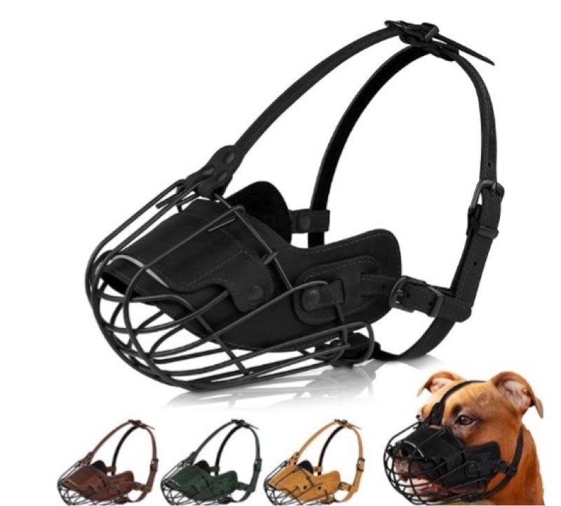 OOPSDOGGY Metal Pitbull Dog Muzzle Reflective Leather Mask Secure Wire Basket Muzzle for Large Sized Dog