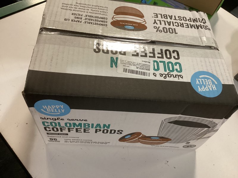 Condition photo showing New/Like New for amazon brand - happy belly colombian compostable coffee pods (medium roast), compatible with k-cup brewer, 96 count colombian 96 count (pack of 1)