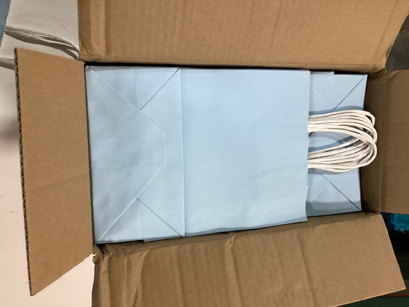 Condition photo showing Good Condition for 96 pack light blue gift bags (8 lx 6 h in): bulk medium kraft paper bags with handle. great for gifts, wedding, birthday, shower, holiday party favor, treat, goodie & special occasions