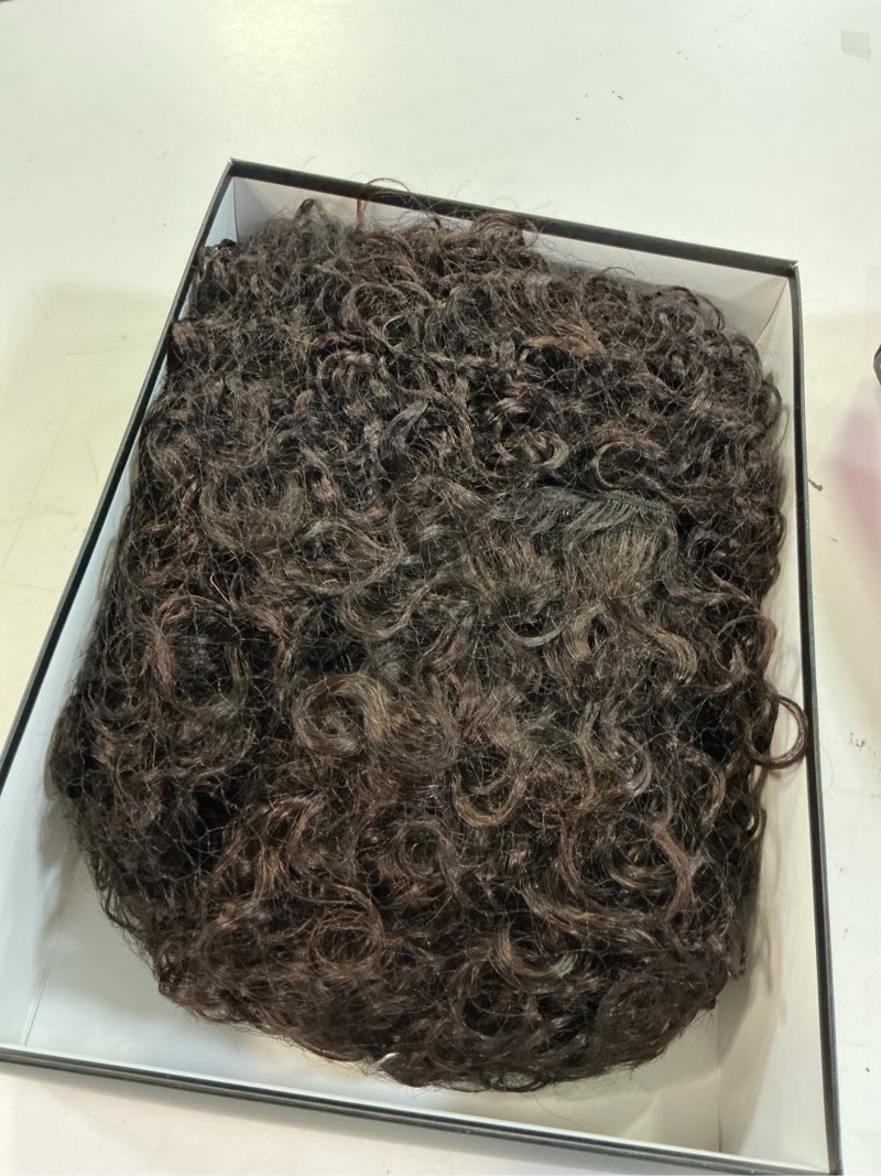 Condition photo showing Good Condition for udu short curly human hair wigs for black women dark brown human hair curly wigs non lace glueless wigs human hair side part wigs (2#)
