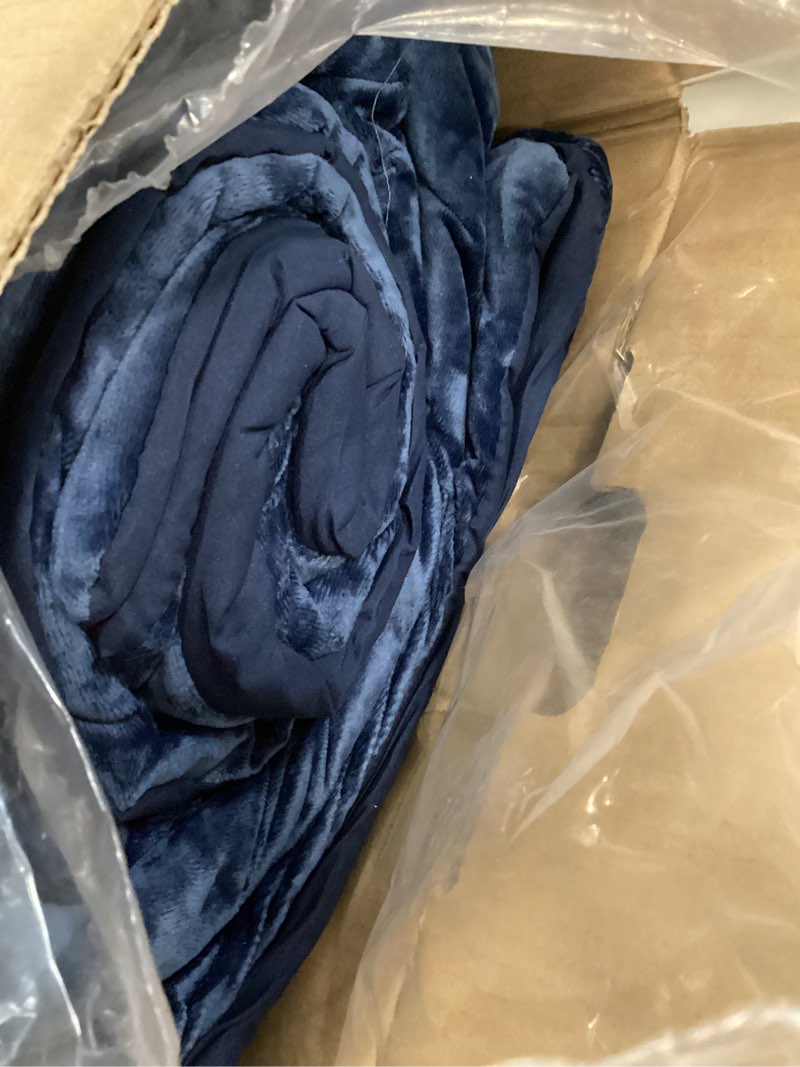 Condition photo showing Good Condition for sunshine nicole distressed velvet comforter set, distressed velvet face and brushed solid microfiber reverse, with light weight soft poly fill, 5 pieces navy, queen navy queen