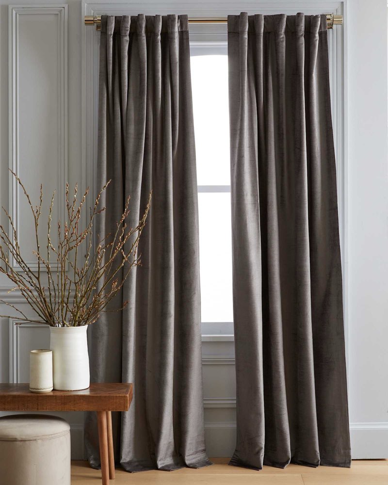 quince, european luster velvet curtain(48”x96”) single panel/slate