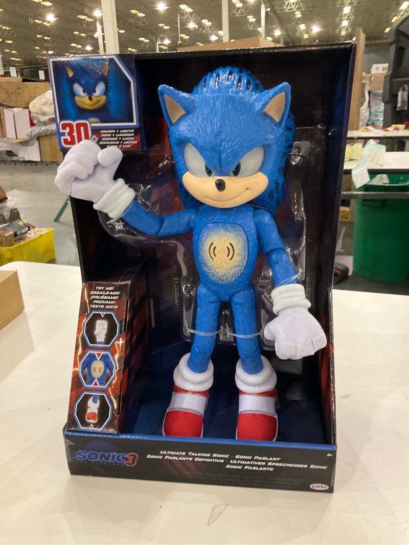 Condition photo showing New/Like New for Sonic The Hedgehog 3 Ultimate Talking Sonic 12-Inch Figure, Features 30+ Iconic and Humorous Phrases and Sounds from The Movies, Light-Up Eyes and Quills