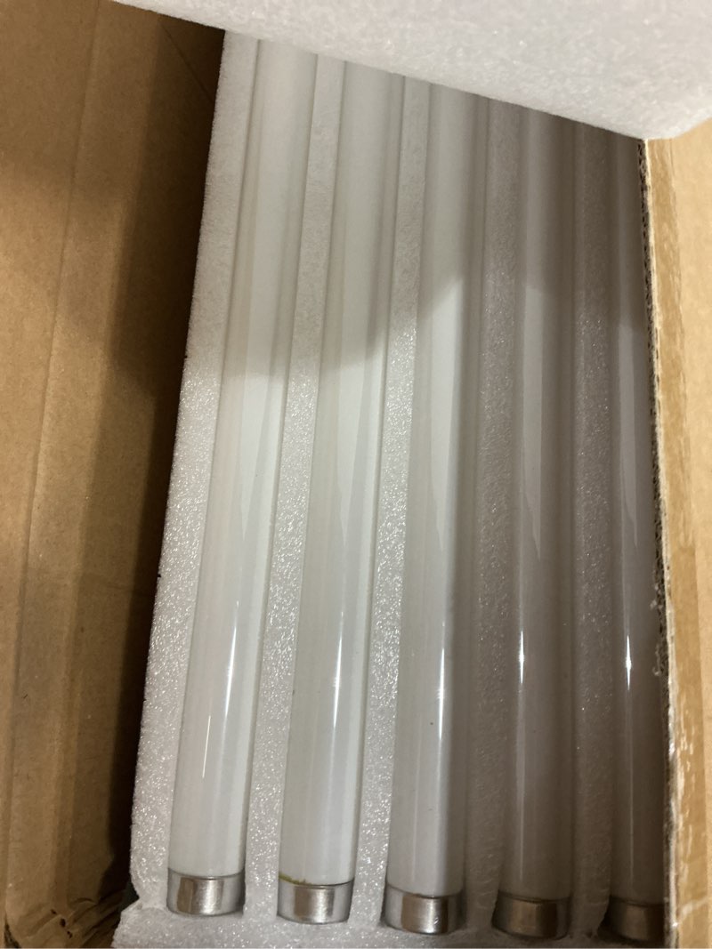 Condition photo showing New/Like New for f32t8/841 32w 48 inch t8 fluorescent tube light bulb, t8 fluorescent bulbs 4 foot, 4ft light bulb, 4100k cool white, 2850 lumens, g13 medium bi-pin base,10 pack