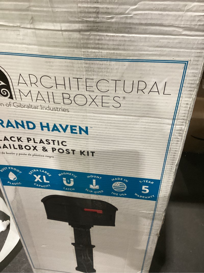 Condition photo showing As Is for architectural mailboxes grand haven plastic, mailbox and post kit, black extra large