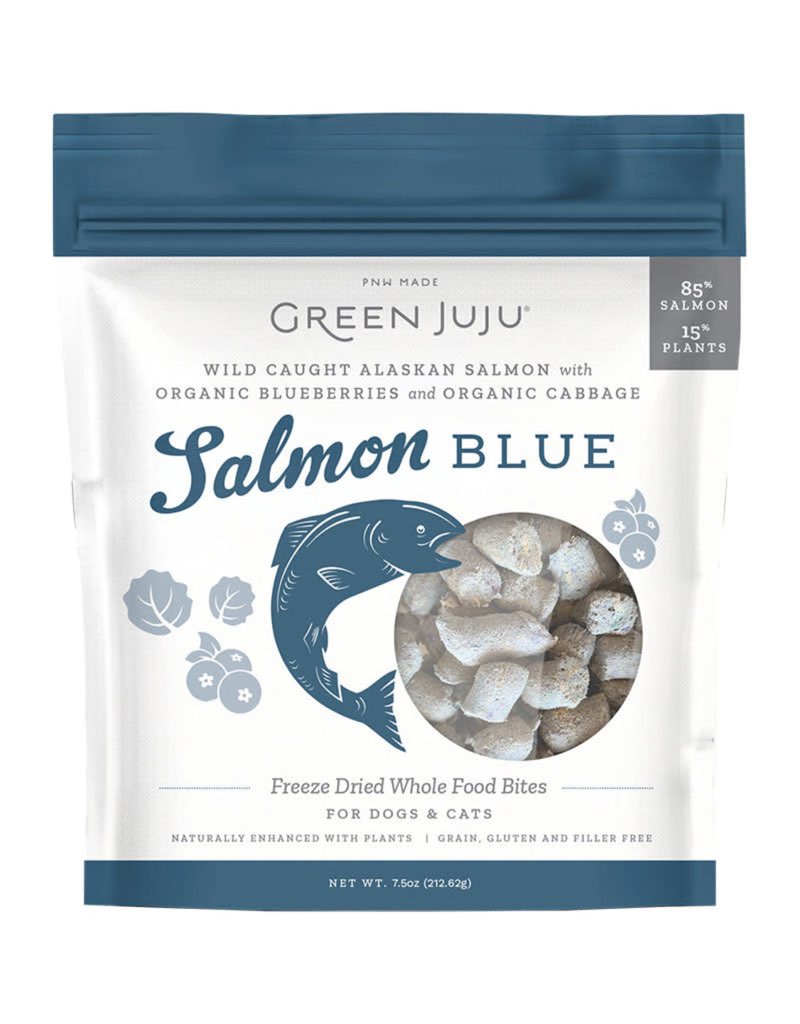 (( best by/01/06/2028))green juju salmon blue freeze-dried whole food bites for dogs & cats, 18-oz