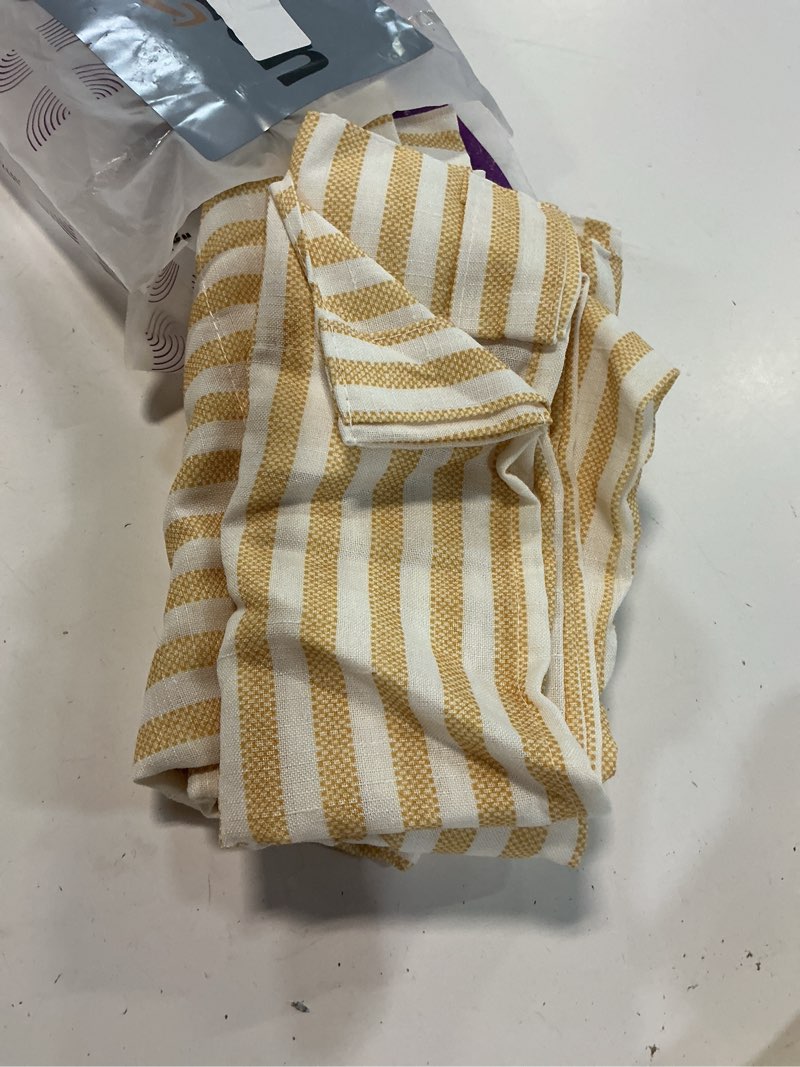 Condition photo showing Good Condition for jinchan striped linen kitchen curtains 36 inches tier curtains farmhouse modern cafe style small window treatments airy light filtering rod pocket for living room bathroom 2 panels mustard yellow 38"w x 36"l (pack of 2) rod pocket striped mustard yellow