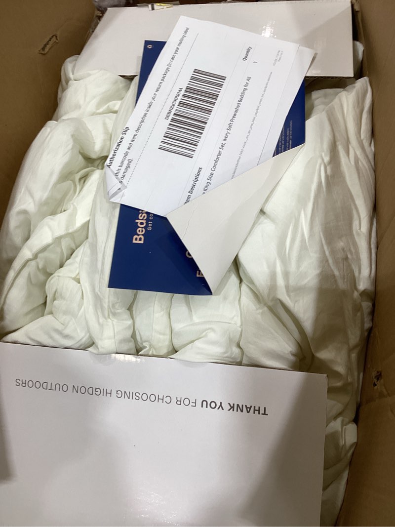 Condition photo showing Good Condition for Bedsure King Size Comforter Set, Ivory Soft Prewashed Bedding for All Seasons, 3 Pieces GentleSoft™ Warm Down Alternative Bed Set, 1 Lightweight Comforter (104"x90") and 2 Pillowcases (20"x36") King(104"x90") 04 - Ivory