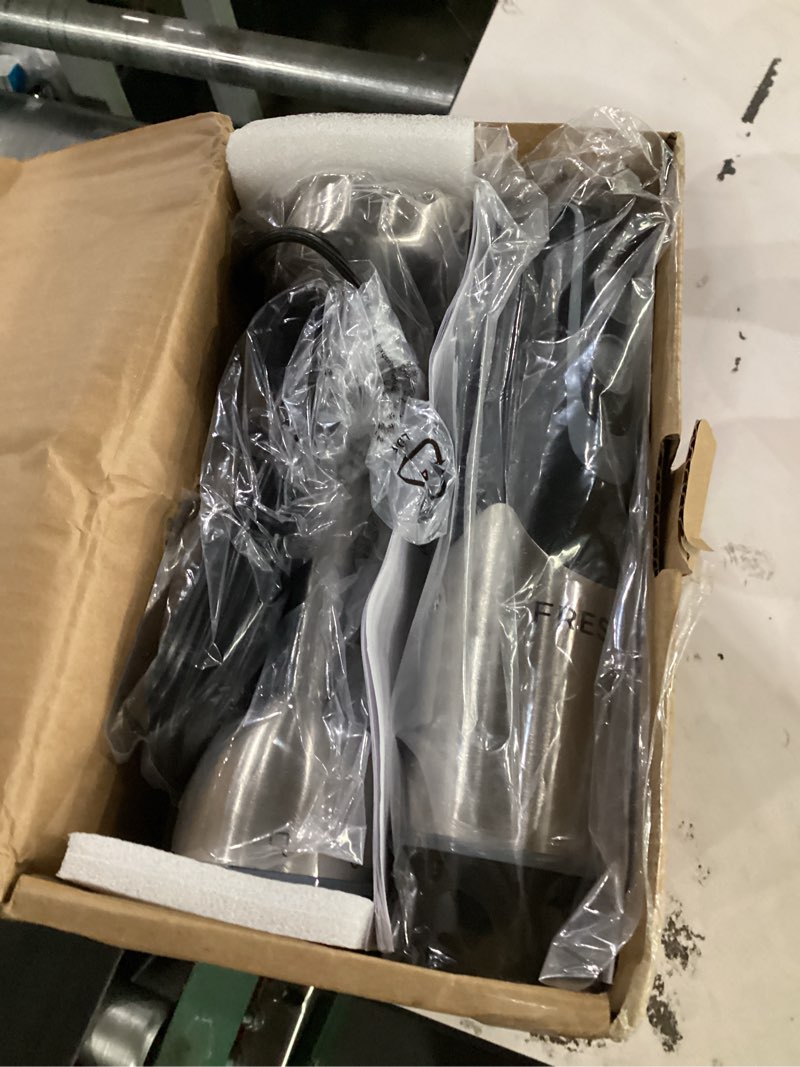 Condition photo showing New/Like New for immersion blender handheld, stainless steel hand electric stick mixer with 12-speeds & turbo mode, powerful 500w emulsion blender with beaker, chopper & whisk for smoothie, puree, baby food with 3 attachment