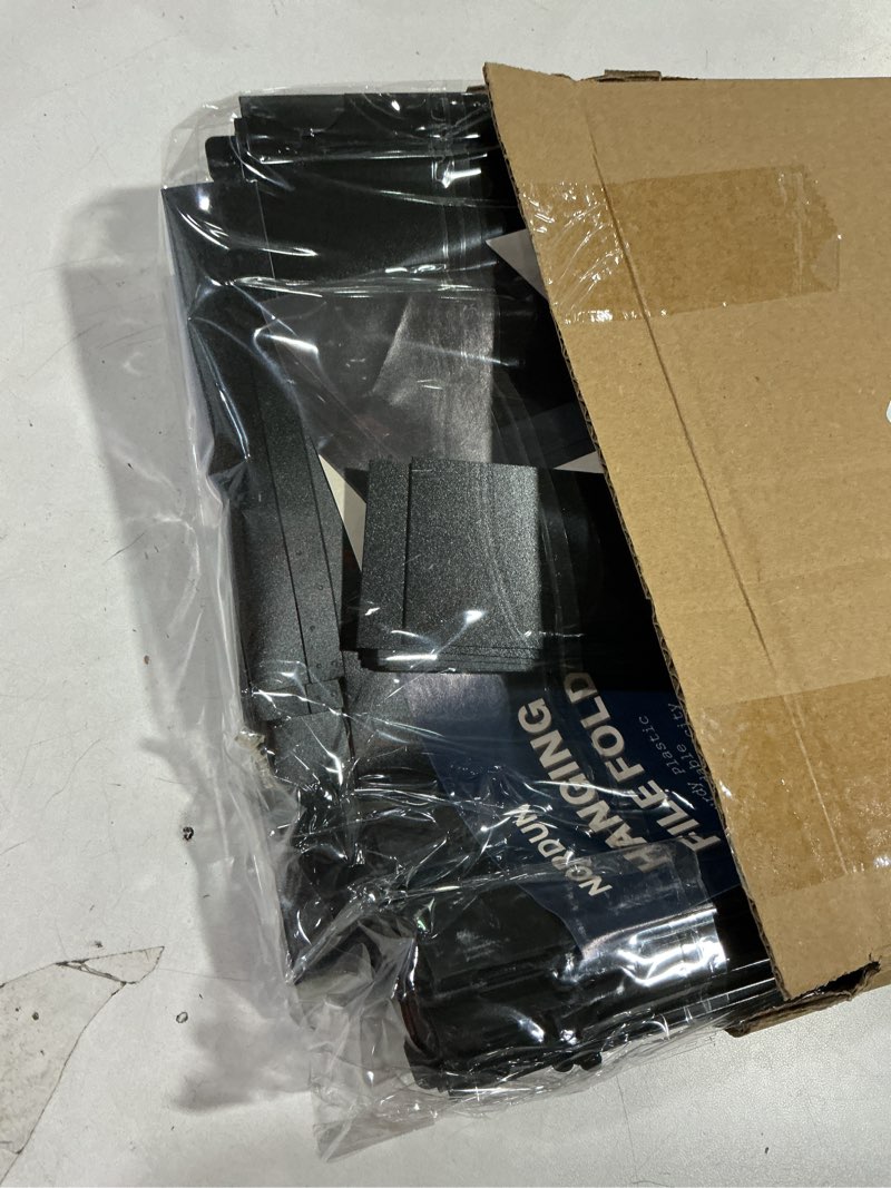 Condition photo showing New/Like New for Plastic Extra Capacity Hanging File Folder Letter Size, 12 Pack Reinforced Hang Folders,Heavy Duty 2 Inch Expansion,Expandable Hanging Folders,Hanging Organizer Designed for Bulky Files (Black)