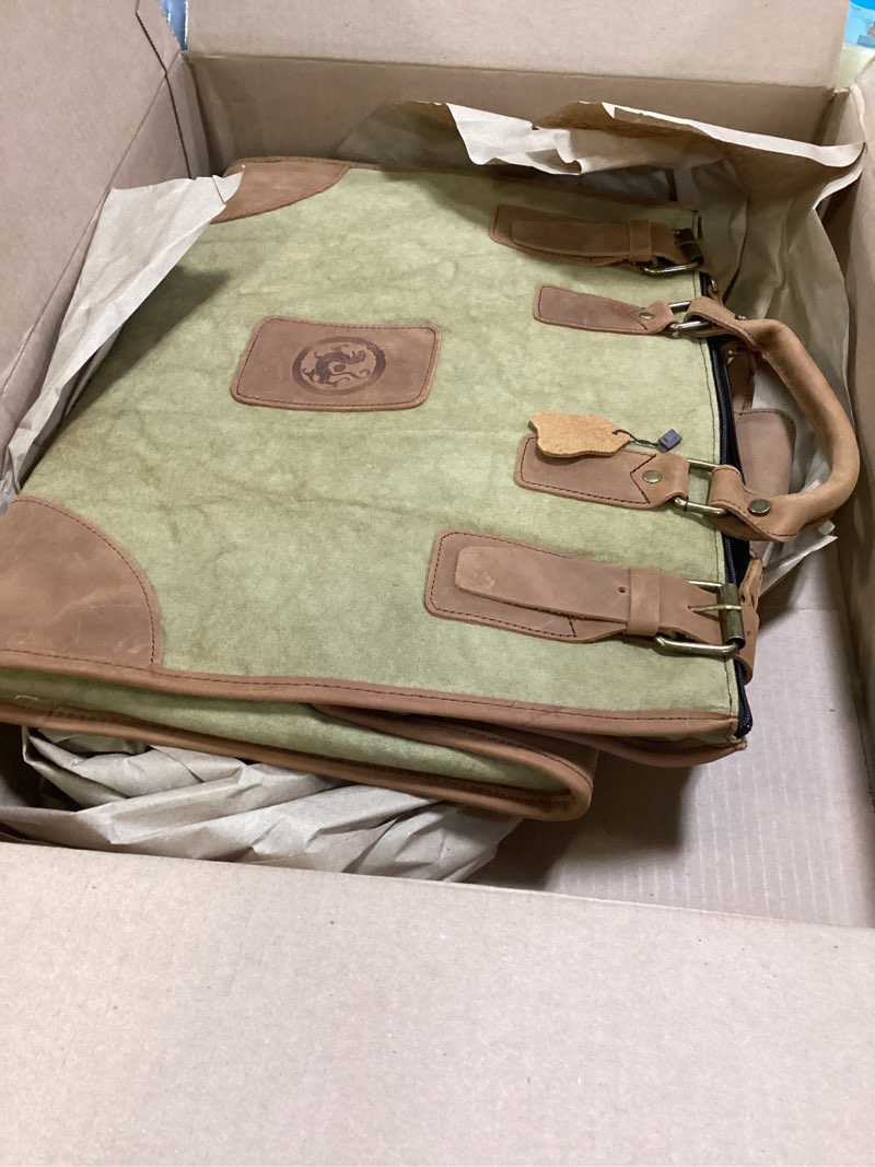 Condition photo showing Good Condition for Water Resistant Canvas + Leather Travel Luggage Tote Duffle Gym Suitcase Weekender Overnight Bag For Men Male FB8151 (A-Brown) Khaki