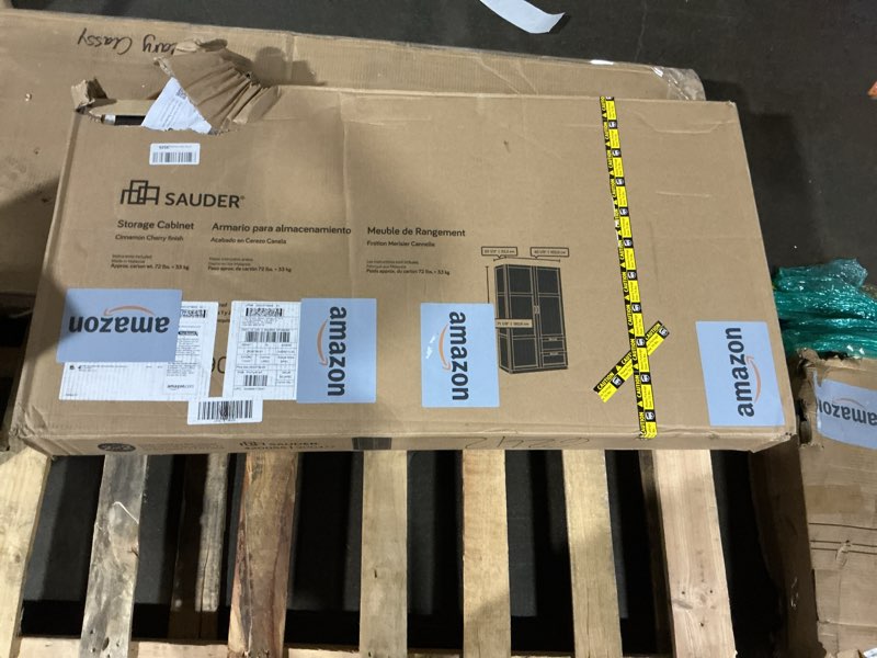 Condition photo showing Good Condition for Sauder Select Multipurpose Bedroom Armoire Wardrobe Closet Pantry Storage Cabinet with Storage Drawers and Hanging Rail, in Cinnamon Cherry