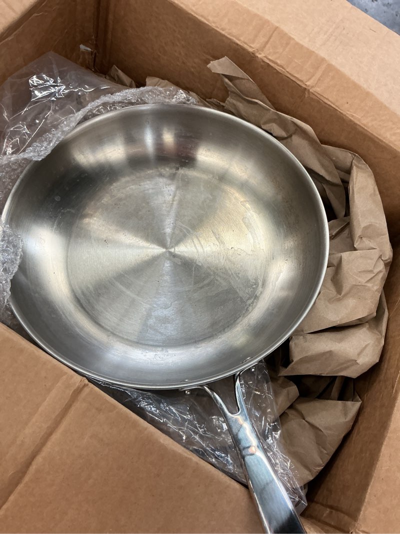 Condition photo showing As Is for tramontina signature tri-ply clad stainless steel 12-inch large frying pan, induction-ready skillet, dishwasher-safe, nsf-certified, made in brazil fry pan 12-inch