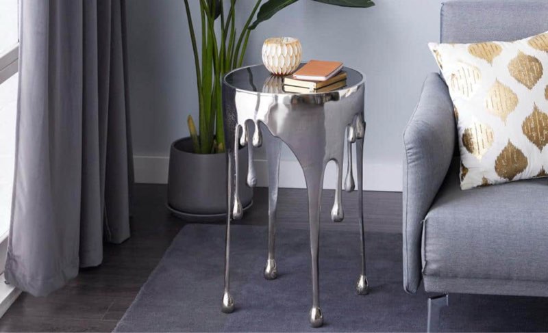 Contemporary Aluminum Melting Accent Table Silver - Olivia & May: Smoked Glass, No Assembly Required