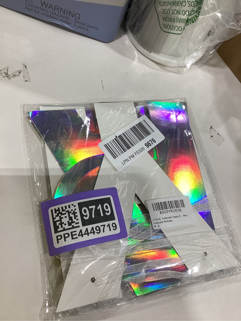 Condition photo showing New/Like New for Happy Birthday Banner 9ft Iridescent - Pre-Strung No DIY Backdrop Sign for Parties, Adults, Kids, Boys & Girls - Birthday Decorations & Party Supplies