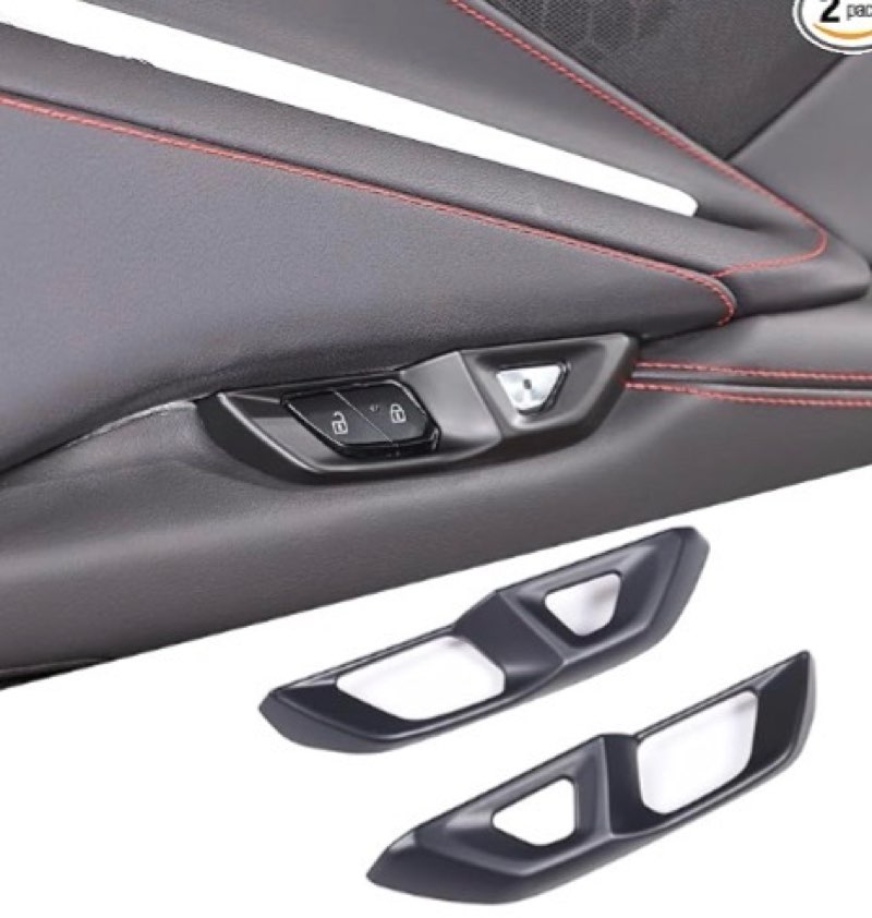 Inner Door Handle Cover ABS 2PCS Compatible with Corvette C8 Stingray 2020-2023 Inner Door Lock Switch Button Frame Cover Trim (Matte Black) ABS Matte Black