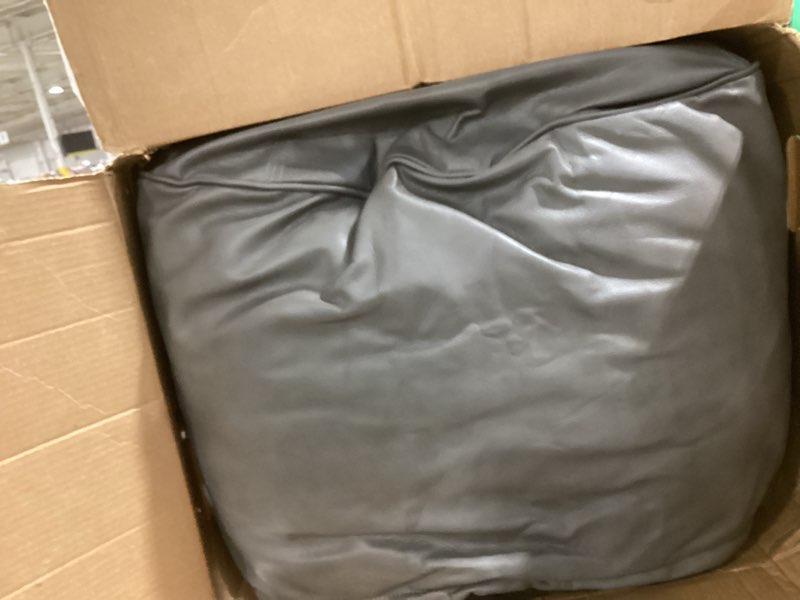 Condition photo showing Good Condition for HIGOGOGO Round Stuffed Pouf Ottoman, Pu Leather Poufs with Foam Chunk Filling Foot Stool Storage Ottoman, 26 X 18 Floor Poufs Foot Rest for Living Room, Grey 26 inch Grey