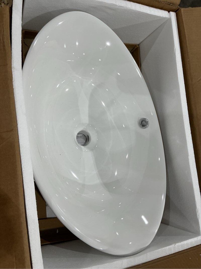 Condition photo showing Good Condition for nuestra vida 23×15.2×7.7 inch bathroom vessel sink, modern egg shape vanity sink above counter art basin with overflow, oval vessel sink bowl for vanity surface mounted, glossy white